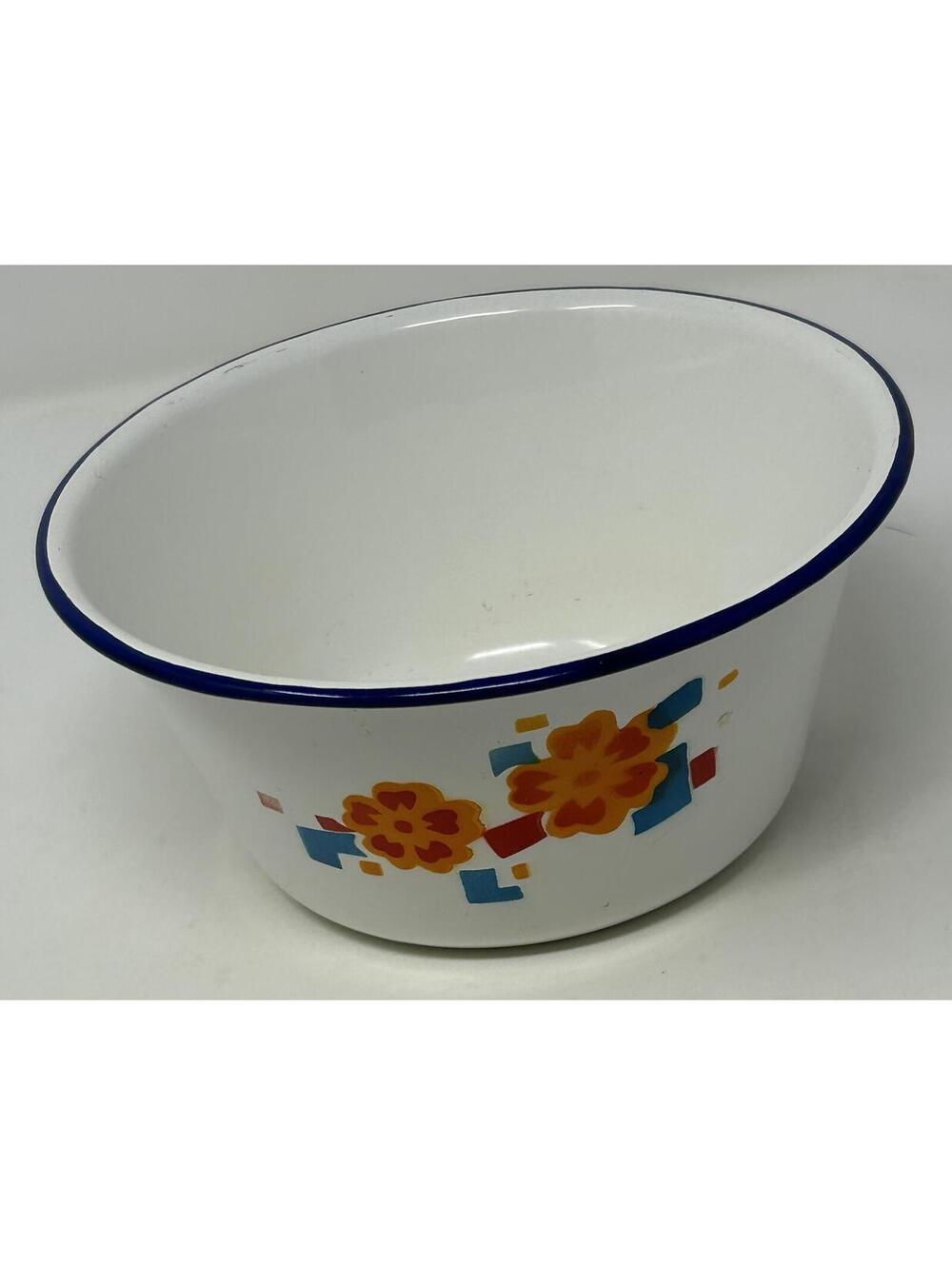 Vintage Diamond Brand Enamel Bowl w Oak Leaf Design Enamelware Kitchenware 24cm